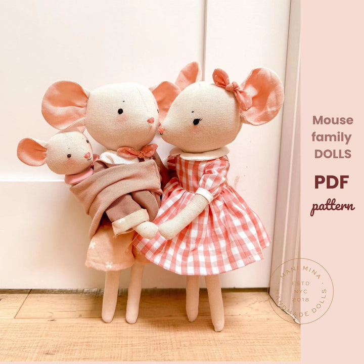 Lula Mouse Family Dolls Sewing Pattern - Heirloom Doll Wardrobe (PDF Pattern)